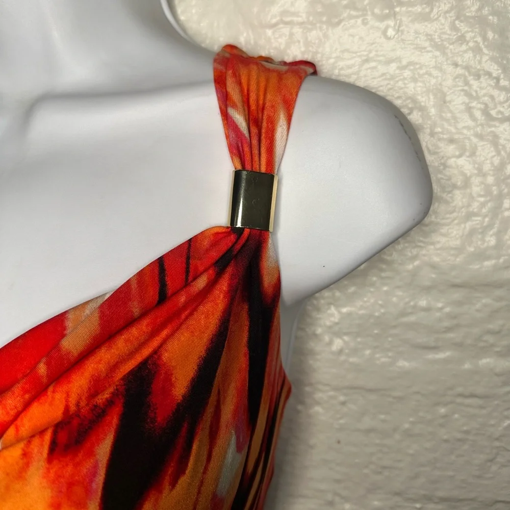 Calvin Klein Orange Red Floral Print Maxi Dress